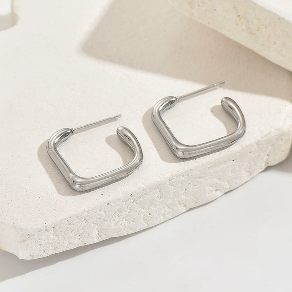Wholesale Unisex Stainless Steel Geometric Square Hoop Earrings With Polished Finish