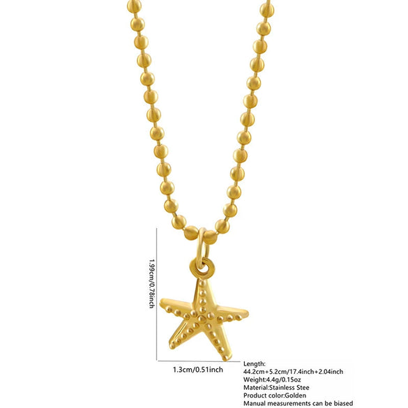 Wholesale Unisex Stainless Steel Geometric Starfish Pendant Necklace With Electroplating And Bead Chain