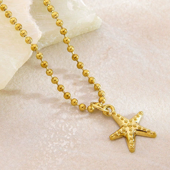 Wholesale Unisex Stainless Steel Geometric Starfish Pendant Necklace With Electroplating And Bead Chain