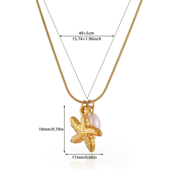 Wholesale Unisex Stainless Steel Gold Electroplated Seahorse Starfish Pendant Cross Chain Necklace