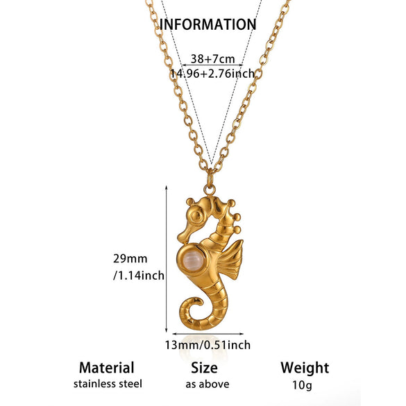 Wholesale Unisex Stainless Steel Gold Electroplated Seahorse Starfish Pendant Cross Chain Necklace
