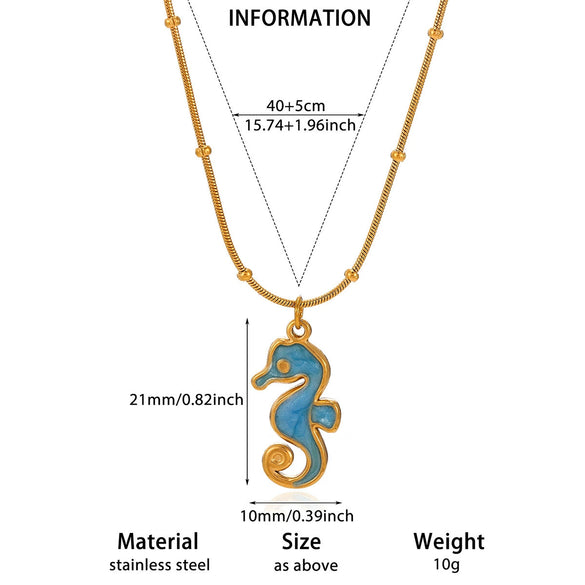 Wholesale Unisex Stainless Steel Gold Electroplated Seahorse Starfish Pendant Cross Chain Necklace