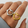 Wholesale Unisex Stainless Steel Heartshaped Open Ring With Vacuum Real Gold Plating In Pvd Furnace