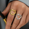 Wholesale Unisex Stainless Steel Heartshaped Open Ring With Vacuum Real Gold Plating In Pvd Furnace