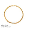 Wholesale Unisex Stainless Steel Jewelry With Rectangular Zircon Inlay And Cuban Chain Pvdp Furnace Real Gold Treated