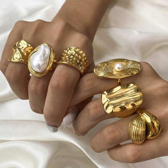 Wholesale Unisex Stainless Steel 18K Gold Plated Special Shaped Exaggerated Ring With Design Sense And Unique Style