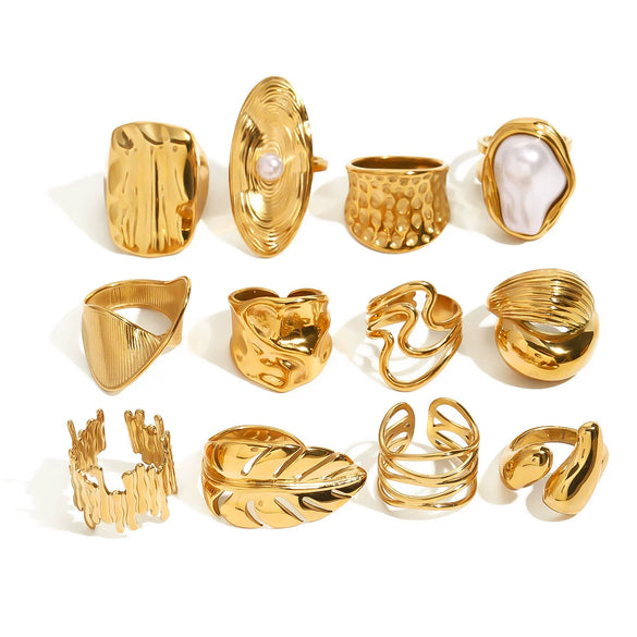 Wholesale Unisex Stainless Steel 18K Gold Plated Special Shaped Exaggerated Ring With Design Sense And Unique Style