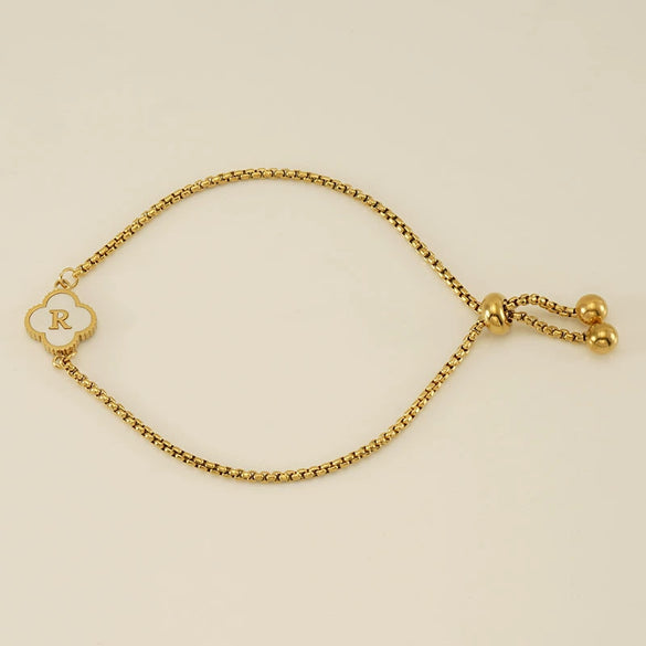 Wholesale Unisex Stainless Steel Letter And Four Leaf Clover Design Electroplated Bracelet