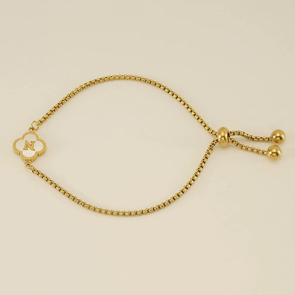 Wholesale Unisex Stainless Steel Letter And Four Leaf Clover Design Electroplated Bracelet