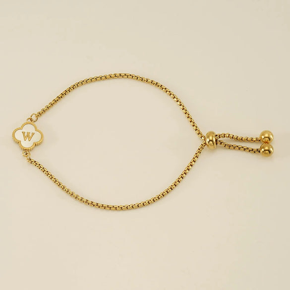 Wholesale Unisex Stainless Steel Letter And Four Leaf Clover Design Electroplated Bracelet