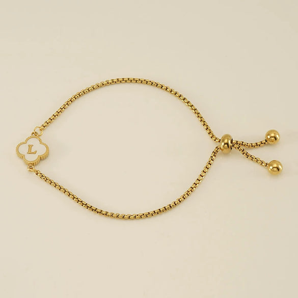 Wholesale Unisex Stainless Steel Letter And Four Leaf Clover Design Electroplated Bracelet