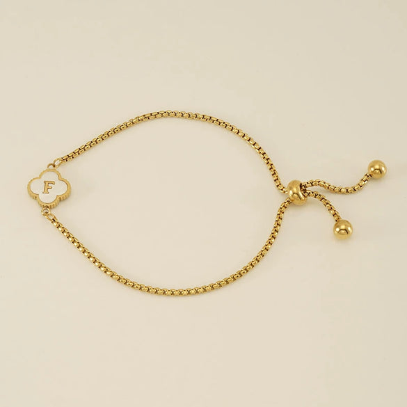 Wholesale Unisex Stainless Steel Letter And Four Leaf Clover Design Electroplated Bracelet