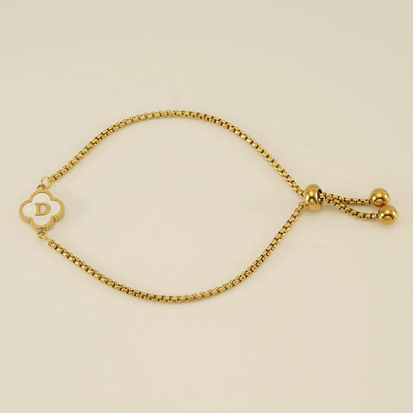 Wholesale Unisex Stainless Steel Letter And Four Leaf Clover Design Electroplated Bracelet