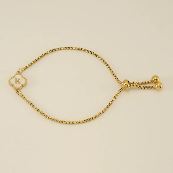 Wholesale Unisex Stainless Steel Letter And Four Leaf Clover Design Electroplated Bracelet