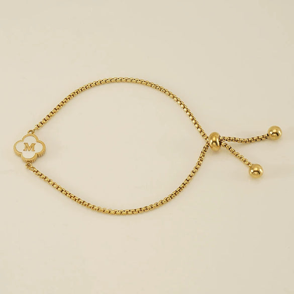 Wholesale Unisex Stainless Steel Letter And Four Leaf Clover Design Electroplated Bracelet