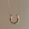 Wholesale Unisex Stainless Steel O Chain Necklace With Geometric Ushaped Pendant Electroplated And Inlaid Zircon Featuring Rainbow And Horseshoe Lucky Symbol