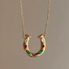 Wholesale Unisex Stainless Steel O Chain Necklace With Geometric Ushaped Pendant Electroplated And Inlaid Zircon Featuring Rainbow And Horseshoe Lucky Symbol