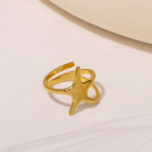 Wholesale Unisex Stainless Steel Ring With Star And Geometric Line Winding Design Electroplated