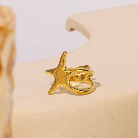 Wholesale Unisex Stainless Steel Ring With Star And Geometric Line Winding Design Electroplated