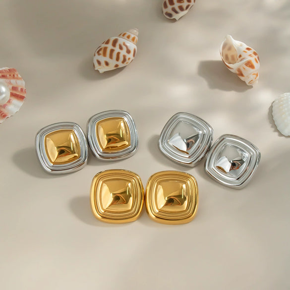 Wholesale Unisex Stainless Steel Titanium Steel Color Matching Square Geometric Earrings Highend Retro Style Pvd Vacuum Real Gold Electroplating Nonfading