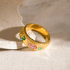 Wholesale Unisex Stainless Steel Zircon Ring With Hammered Finish And Electroplating In Geometric Style With Pink Blue And Green Zircons