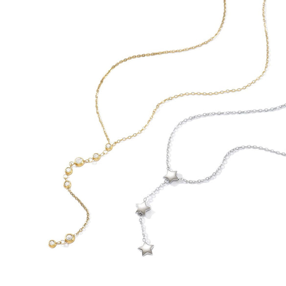 Wholesale Unisex Star Shaped Geometric Stainless Steel And Titanium Steel Electroplated Yshaped Round Diamond Tassel Necklace