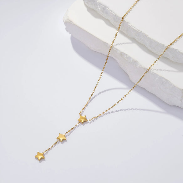 Wholesale Unisex Star Shaped Geometric Stainless Steel And Titanium Steel Electroplated Yshaped Round Diamond Tassel Necklace