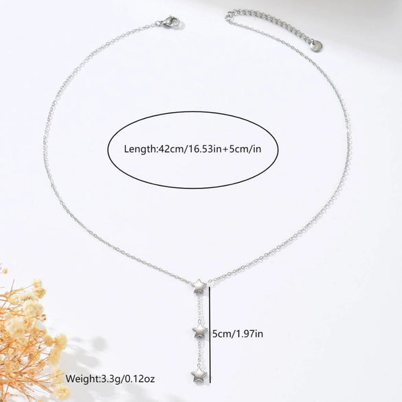 Wholesale Unisex Star Shaped Geometric Stainless Steel And Titanium Steel Electroplated Yshaped Round Diamond Tassel Necklace