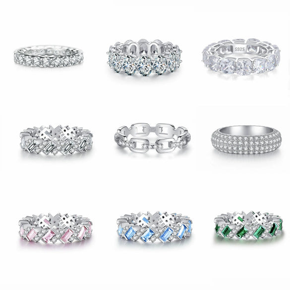 Wholesale Unisex 925 Sterling Silver Ring With 5A Full Diamond Zircon In Emerald Cut Electroplated Simple Geometric Style