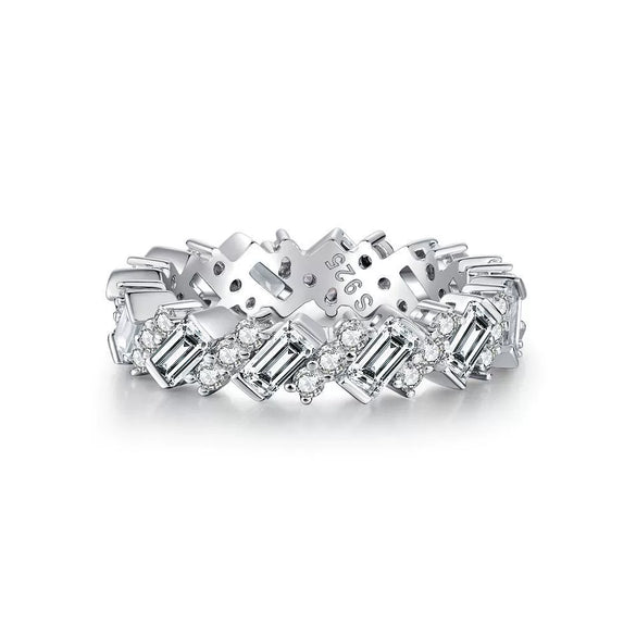 Wholesale Unisex 925 Sterling Silver Ring With 5A Full Diamond Zircon In Emerald Cut Electroplated Simple Geometric Style
