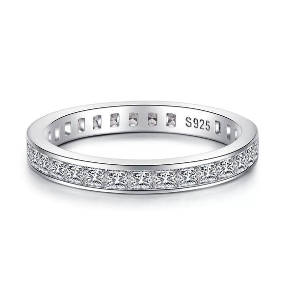 Wholesale Unisex 925 Sterling Silver Ring With 5A Full Diamond Zircon In Emerald Cut Electroplated Simple Geometric Style