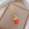 Wholesale Unisex Strawberry Geometric Full Diamond Necklace Made Of Titanium Steel And Copper