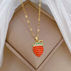 Wholesale Unisex Strawberry Geometric Full Diamond Necklace Made Of Titanium Steel And Copper