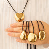 Wholesale Unisex Sweet And Cool Style Heart Shape Irregular Geometric Pendant Stainless Steel Leather Rope O Word Chain Electroplated Necklace