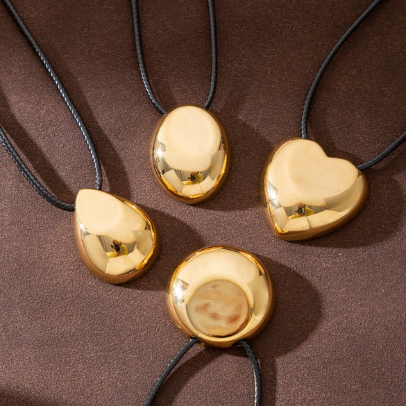 Wholesale Unisex Sweet And Cool Style Heart Shape Irregular Geometric Pendant Stainless Steel Leather Rope O Word Chain Electroplated Necklace