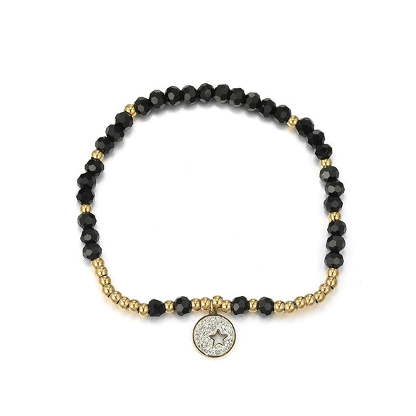 Wholesale Unisex Titanium Steel Black Beaded Bracelet With 14K Goldplated Electroplated Design