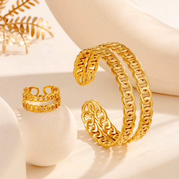 Wholesale Unisex Titanium Steel Double Layer Chain Opening Adjustable Simple Style Jewelry With Electroplating