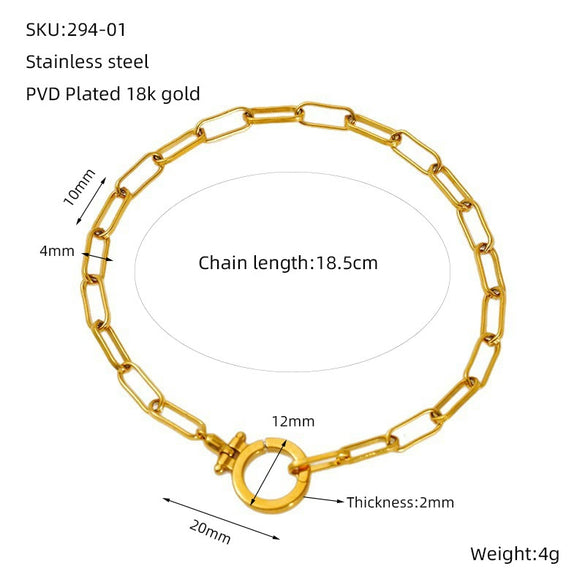 Wholesale Unisex Titanium Steel Geometric Clip Chain Necklace Bracelet With Gold Electroplating
