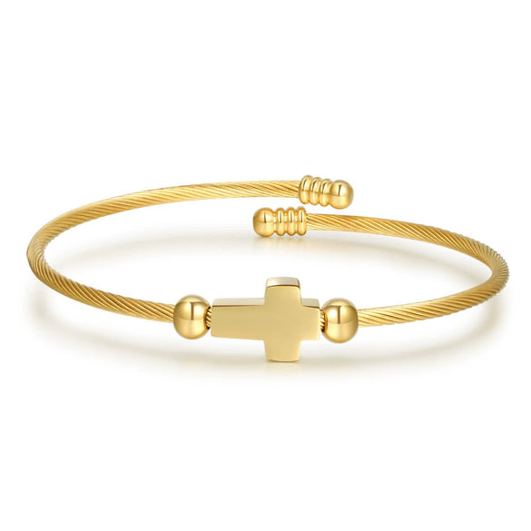 Wholesale Unisex Titanium Steel Geometric Cross Opening Adjustable Bracelet With Electroplating
