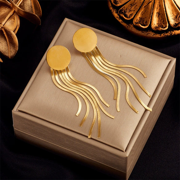 Wholesale Unisex Titanium Steel Geometric Round Blade Tassel Irregular Ear Studs With Electroplating