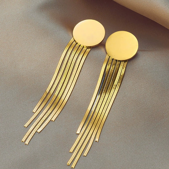 Wholesale Unisex Titanium Steel Geometric Round Blade Tassel Irregular Ear Studs With Electroplating