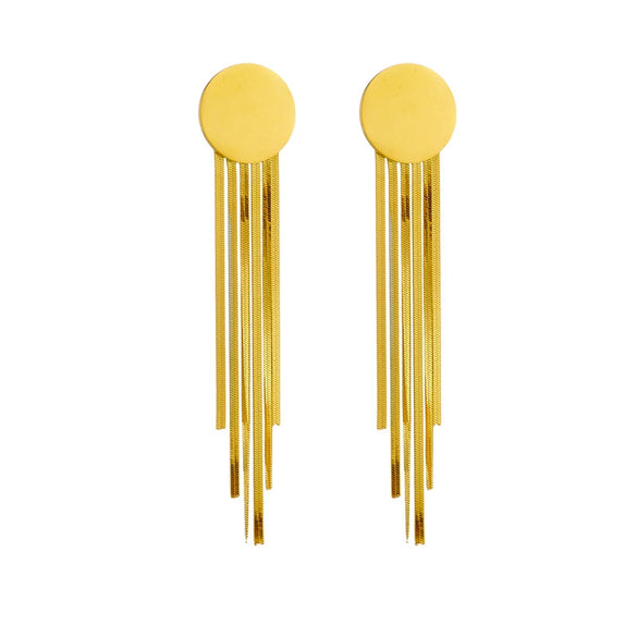 Wholesale Unisex Titanium Steel Geometric Round Blade Tassel Irregular Ear Studs With Electroplating