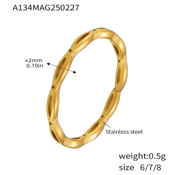 Wholesale Unisex 316L Stainless Steel Gold Plated Geometric Hollow Open Ring Light Luxury Style Jewelry