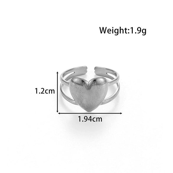 Wholesale Unisex Titanium Steel Love Lip Opening Adjustable Ring With Heart Shape Pattern And Electroplating Design