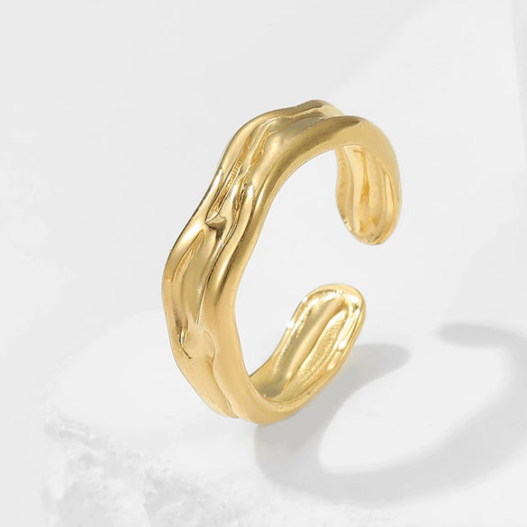 Wholesale Unisex Titanium Steel Ring With Geometric Design And Electroplating Irregular Opening Adjustable Finger Ring