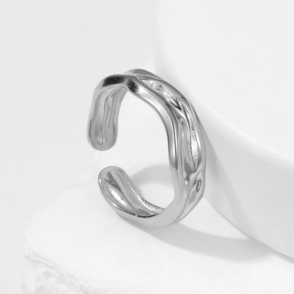Wholesale Unisex Titanium Steel Ring With Geometric Design And Electroplating Irregular Opening Adjustable Finger Ring
