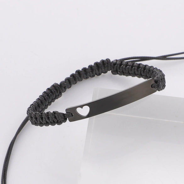 Wholesale Unisex Versatile Geometric Titanium Steel Wax Rope Woven Adjustable Heartshaped Bracelet With Electroplating
