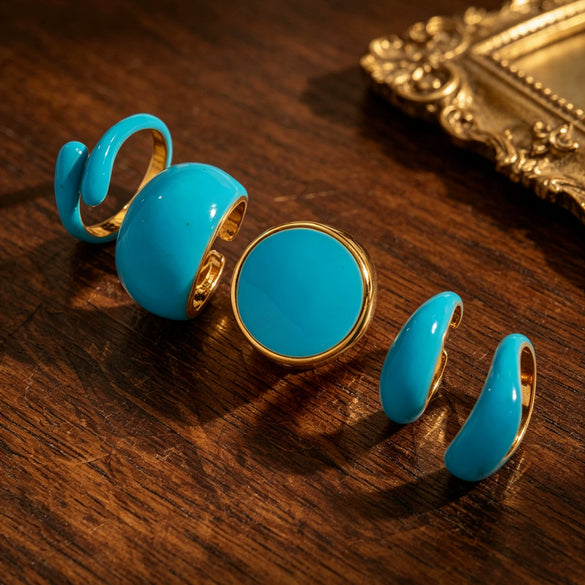 Wholesale Unisex Vintage Geometric Drop Shape Alloy Drip Glaze Open Ring