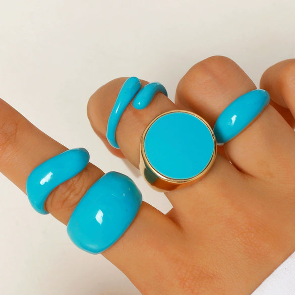 Wholesale Unisex Vintage Geometric Drop Shape Alloy Drip Glaze Open Ring