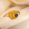 Wholesale Unisex Vintage Geometric U Shape Natural Stone Titanium Steel Ring With Electroplating
